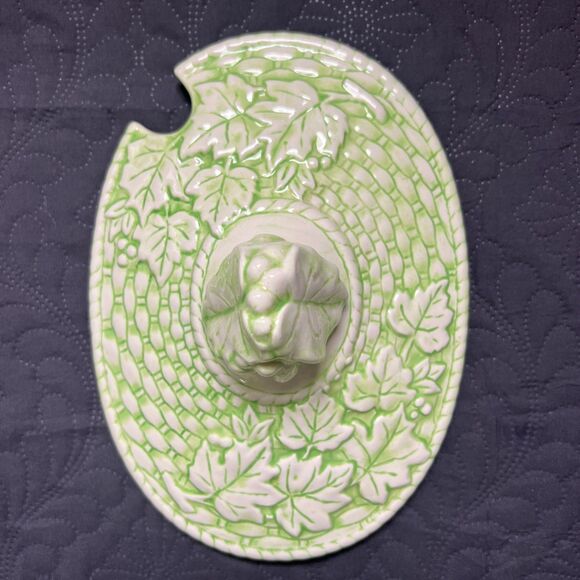 VTG Green Leaf Lattice Ceramic Soup Tureen Gravy Boat Platter Set w/Ladle Server - Picture 10 of 13